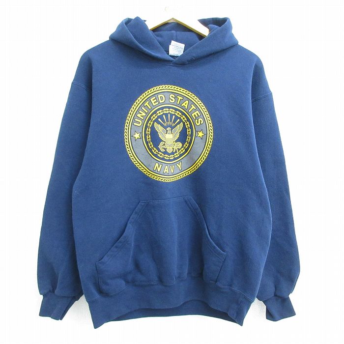 【中古】古着 長袖スウェットパーカー メンズ 90年代 90s ミリタリー ネイビー NAVY リフレクター USA製 アメリカ製 紺 Mサイズ 中古 スエット トレーナー トップス | 春夏 春物 春服 秋冬 秋物 秋服 メンズファッション カジュアル おしゃれ ファッション 0OF