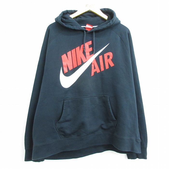 【中古】古着 ナイキ NIKE 長袖スウェットパーカー メンズ ビッグロゴ AIR ラグラン 大きいサイズ 2L LL ビッグシルエット ゆったり ビッグサイズ オーバーサイズ 黒 ブラック XLサイズ 中古 スエット トレーナー トップス | 春夏 春物 春服 秋冬 秋物 秋服 メンズファ 0OF