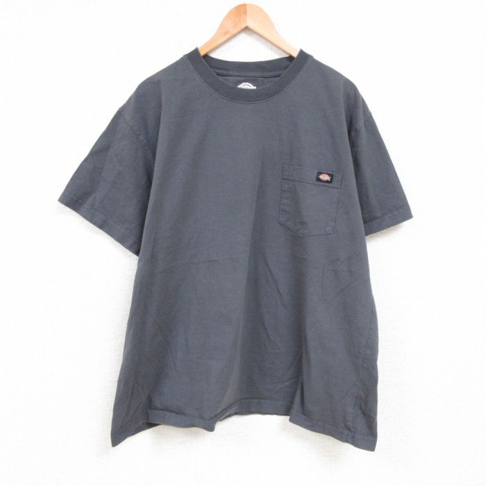 【中古】古着 ディッキーズ Dickies 半袖 ブランドTシャツ メンズ 胸ポケット付き 大きいサイズ 2L LL ビッグシルエット ゆったり ビッグサイズ オーバーサイズ コットン クルーネック 丸首 グレー XLサイズ 中古 | 春夏 夏物 夏服 メンズファッション カットソー ティ 0OF