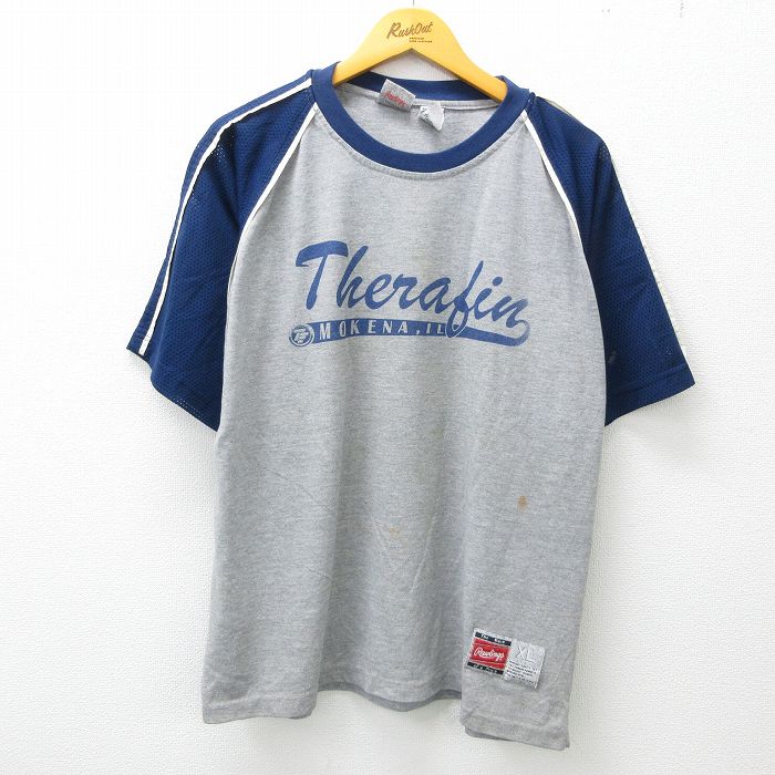 【中古】古着 ローリングス 半袖 ビンテージ ヴィンテージTシャツ メンズ 90年代 90s MOKENA Therafin ラグラン クルーネック 丸首 大きいサイズ 2L LL ビッグシルエット ゆったり ビッグサイズ オーバーサイズ グレー他 霜降り XLサイズ 中古 | 春夏 夏物 夏服 ヴィン 0OF