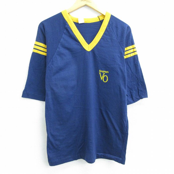 【中古】古着 7分袖 ビンテージ ヴィンテージTシャツ メンズ 80年代 80s シーグラム ラグラン Vネック 紺 ネイビー Sサイズ 小さいサイズ 中古 7分丈 七分丈 七分袖 2084054037 0OF