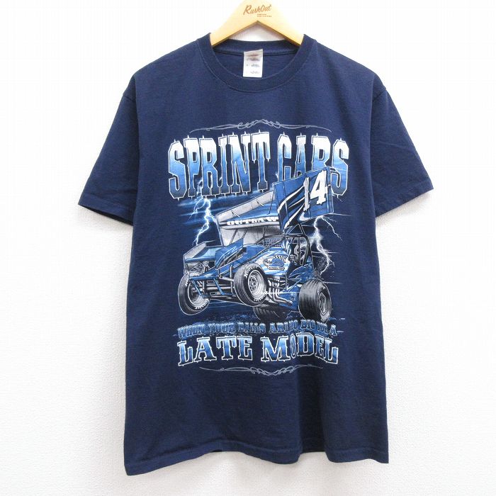 【中古】古着 半袖 ビンテージ ヴィンテージTシャツ メンズ 00年代 00s スプリントカー コットン クルーネック 丸首 紺 ネイビー Lサイズ 中古 | 春夏 夏物 夏服 メンズファッション カットソー ティーシャツ ティシャツ メンズTシャツ 半袖Tシャツ 半袖ティーシャツ 5OF