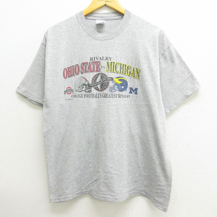 【中古】古着 半袖 ビンテージ ヴィンテージTシャツ メンズ 00年代 00s オハイオ ミシガン アメフト クルーネック 丸首 グレー 霜降り Lサイズ 中古 | 春夏 夏物 夏服 ヴィンテージTシャツ メンズファッション カットソー ティーシャツ ティシャツ メンズTシャツ 半袖T 0OF