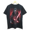 【中古】古着 半袖Tシャツ メンズ 映画 スターウォーズ STAR WARS フォースの覚醒 カイロレン コットン クルーネック 丸首 黒 ブラック Lサイズ 中古 中古メンズ半袖プリントキャラクター