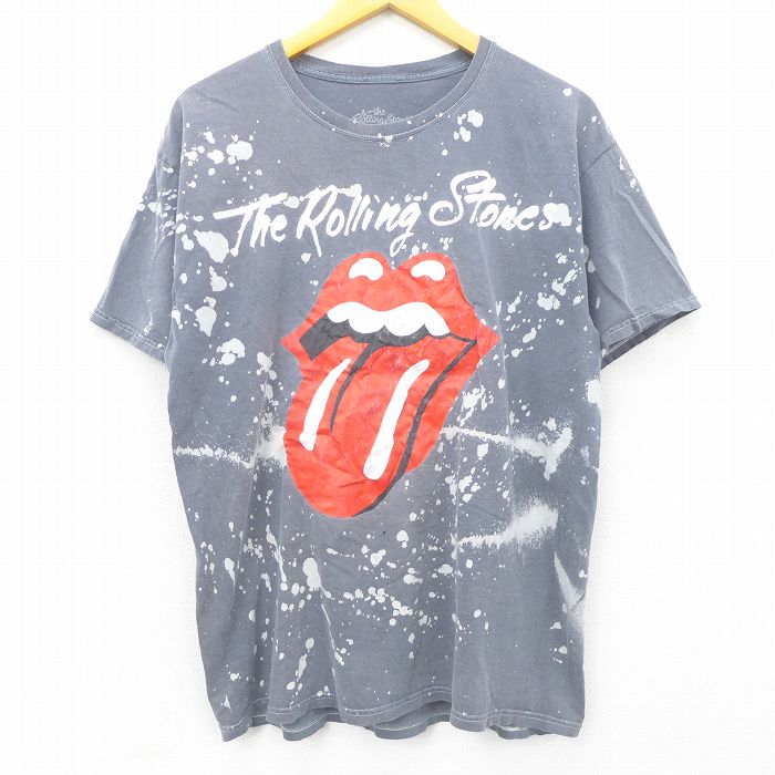 【中古】古着 半袖 ロックTシャツ バンドTシャツ メンズ ローリングストーンズ The Rolling Stones コットン クルーネック 丸首 濃グレー他 Lサイズ 中古 | 春夏 夏物 夏服 メンズファッション カットソー ティーシャツ ティシャツ メンズTシャツ 半袖Tシャツ 半袖ティ