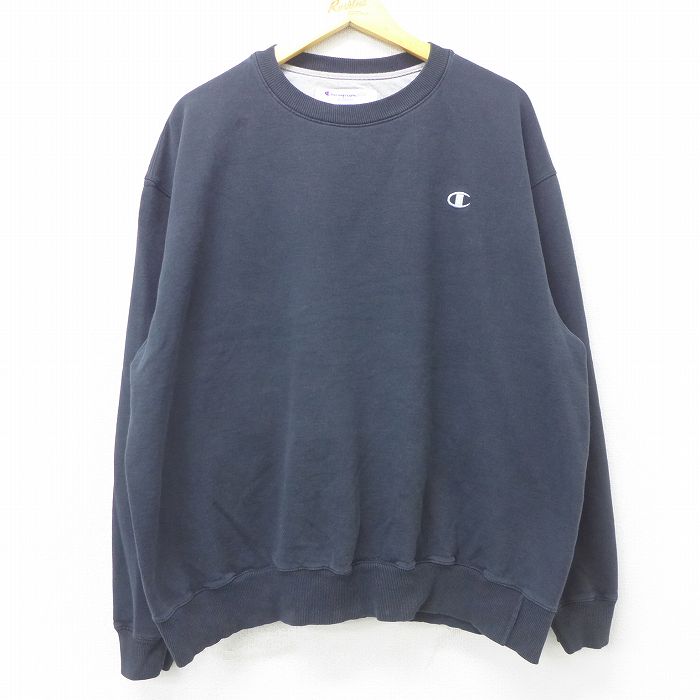 【中古】古着 チャンピオン champion 長袖スウェット メンズ ワンポイントロゴ 大きいサイズ 2L LL ビッグシルエット ゆったり ビッグサイズ オーバーサイズ クルーネック 丸首 黒 ブラック XLサイズ 中古 スエット トレーナー トップス | 春夏 春物 春服 秋冬 秋物 秋 0OF