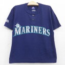 【中古】古着 マジェスティック 半袖Tシャツ キッズ ボーイズ 子供服 MLB マイアミマーリンズ エディアルバレス ヘンリーネック 紺 ネイビー メジャーリーグ ベースボール 野球 | 春夏 春物 春服 秋冬 秋物 秋服 女の子 子ども服 こども服 カジュアル ファッション お