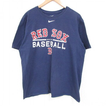 【中古】古着 ナイキ NIKE 半袖 ブランドTシャツ メンズ MLB ボストンレッドソックス コットン クルーネック 丸首 紺 ネイビー メジャーリーグ ベースボール 野球 XLサイズ 中古 | 春夏 夏物 夏服 メンズファッション カットソー ティーシャツ ティシャツ メンズTシャ 0OF