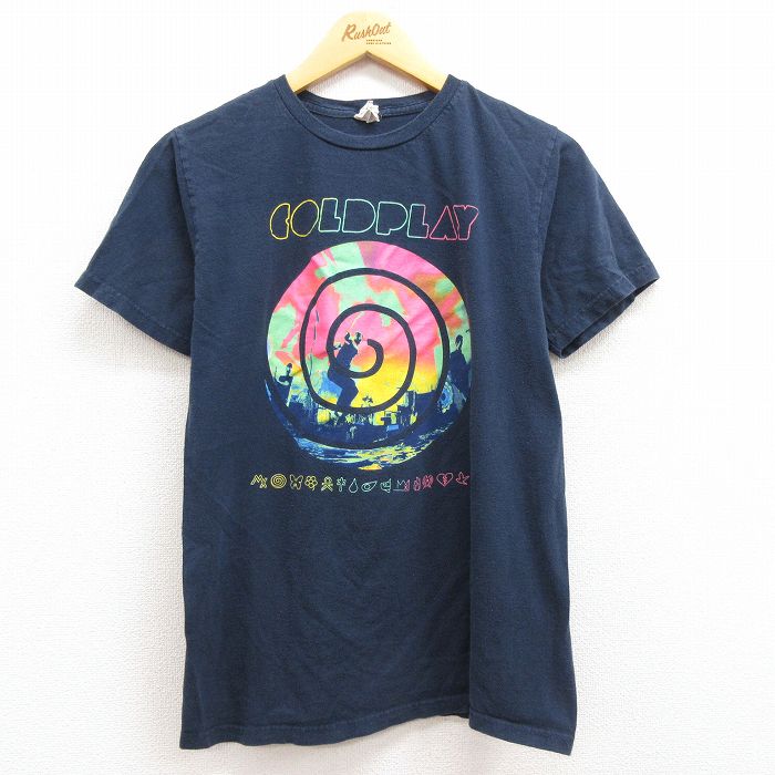 【中古】古着 半袖 ロックTシャツ バンドTシャツ メンズ コールドプレイ コットン クルーネック 丸首 紺 ネイビー Mサイズ 中古 | 春夏 夏物 夏服 メンズファッション カットソー ティーシャツ ティシャツ メンズTシャツ 半袖Tシャツ 半袖ティーシャツ カジュアルTシャ