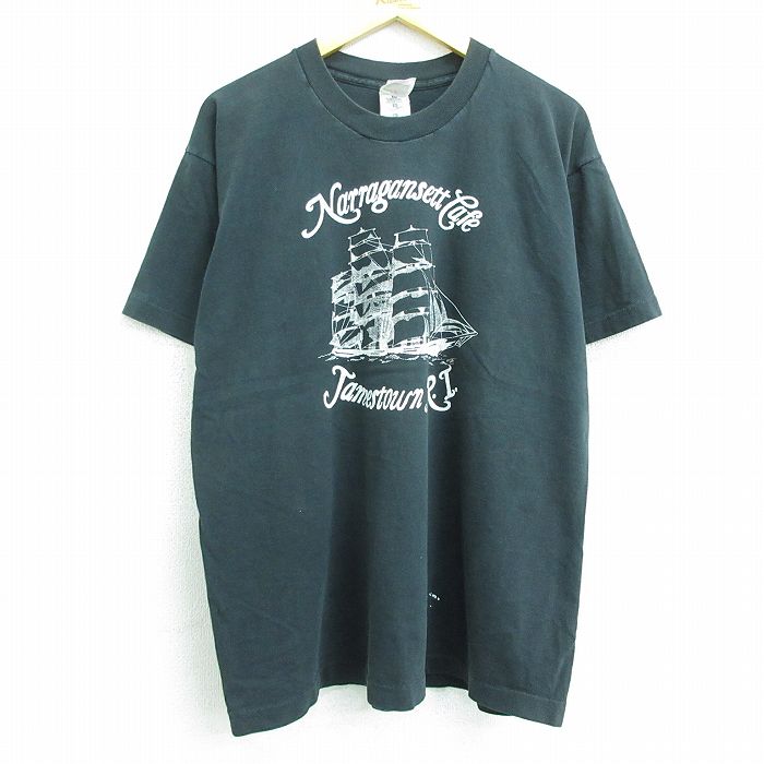 【中古】古着 半袖 ビンテージ ヴィンテージTシャツ メンズ 90年代 90s 船 ナラガンセット コットン クルーネック 丸首 黒 ブラック XLサイズ 中古 | 春夏 夏物 夏服 ヴィンテージTシャツ メンズファッション カットソー ティーシャツ ティシャツ メンズTシャツ 半袖T