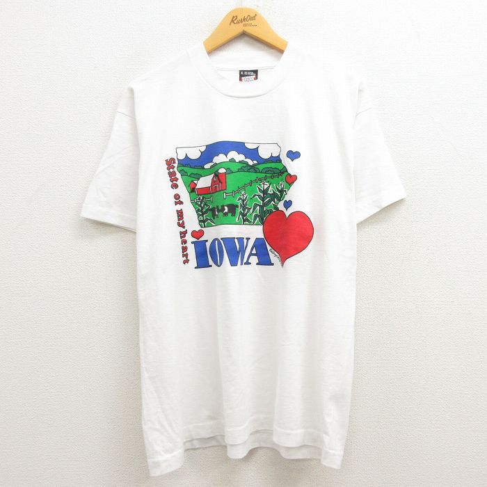 【中古】古着 半袖 ビンテージ ヴィンテージTシャツ メンズ 90年代 90s アイオワ ハート 家 クルーネック 丸首 USA製 アメリカ製 白 ホワイト XLサイズ 中古 | 春夏 夏物 夏服 ヴィンテージTシャツ メンズファッション カットソー ティーシャツ ティシャツ メンズTシャ