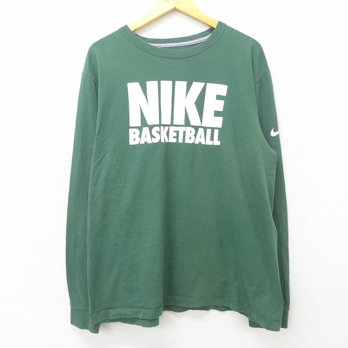 【中古】古着 ナイキ NIKE 長袖Tシャツ メンズ ビッグロゴ バスケットボール コットン クルーネック 丸首 緑 グリーン XLサイズ 中古 | 春夏 春物 春服 秋冬 秋物 秋服 メンズファッション ロンT カットソー ロンティー ロングT ロングTシャツ ロングティーシャツ ロン 0OF