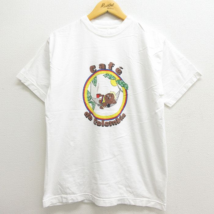 【中古】古着 半袖 ビンテージ ヴィンテージTシャツ メンズ 00年代 00s カフェ コロンビア COLUMBIA クルーネック 丸首 白 ホワイト Mサイズ 中古 | 春夏 夏物 夏服 ヴィンテージTシャツ メンズファッション カットソー ティーシャツ ティシャツ メンズTシャツ 半袖Tシ