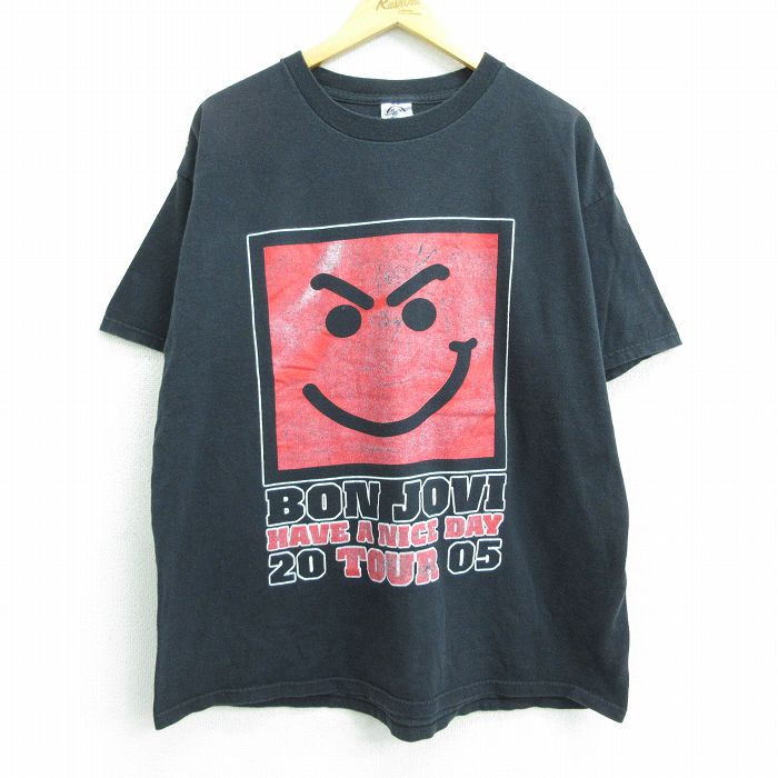 【中古】古着 半袖 ビンテージ ヴィンテージ ロックTシャツ バンドTシャツ メンズ 00年代 00s ボンジョビ ボンジョヴィ コットン クルーネック 丸首 黒 ブラック 【spe】 XLサイズ 中古 | 春夏 春物 春服 秋冬 秋物 秋服 メンズファッション ロンT カットソー ロンティ 0OF