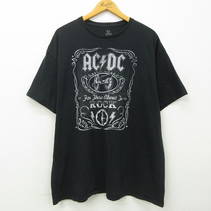 【中古】古着 リキッドブルー 半袖 ロックTシャツ バンドTシャツ メンズ AC/DC 大きいサイズ 2L LL ビッグシルエット ゆったり ビッグサイズ オーバーサイズ コットン クルーネック 丸首 黒 ブラック XLサイズ 中古 | 春夏 夏物 夏服 メンズファッション カットソー テ