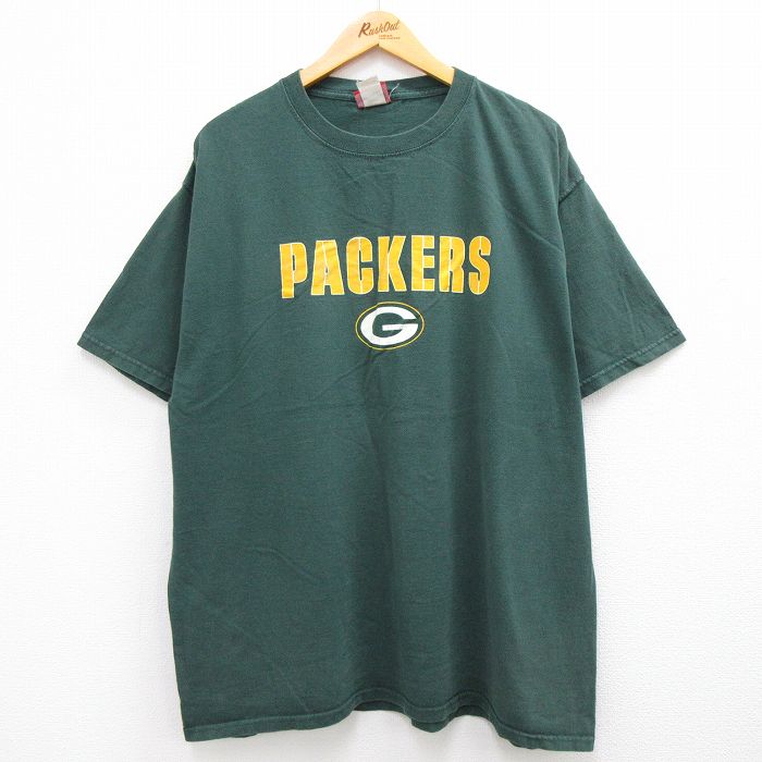 【中古】古着 半袖 ビンテージ ヴィンテージTシャツ メンズ 00年代 00s NFL グリーンベイパッカーズ 大きいサイズ 2L LL ビッグシルエット ゆったり ビッグサイズ オーバーサイズ コットン クルーネック 丸首 緑 グリーン アメフト スーパーボウル XLサイズ 中古 40120