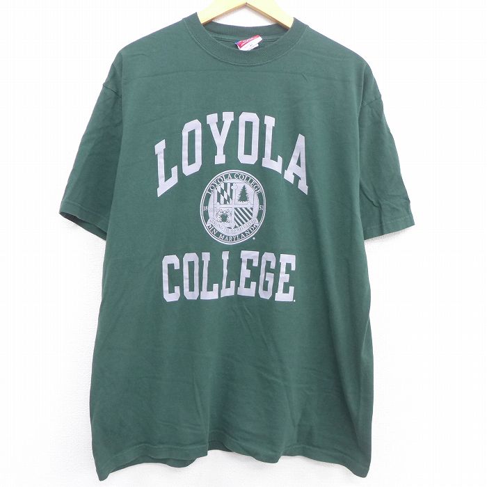 【中古】古着 チャンピオン champion 半袖 ビンテージ ヴィンテージTシャツ メンズ 00年代 00s LOYOLA カレッジ コットン クルーネック 丸首 濃緑 グリーン XLサイズ 中古 | 春夏 夏物 夏服 ヴィンテージTシャツ メンズファッション カットソー ティーシャツ ティシャ