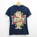 【中古】古着 半袖Tシャツ メンズ 原始家族フリントストーン フレッドフリントストーン コットン クルーネック 丸首 紺 ネイビー Sサイズ 小さいサイズ 中古 中古メンズ半袖プリントキャラクター