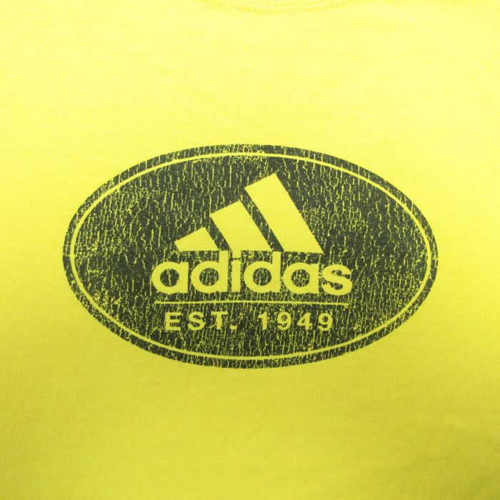 【中古】古着 アディダス adidas 半袖 ブランドTシャツ メンズ ビックロゴ 大きいサイズ 2L LL ビッグシルエット ゆったり ビッグサイズ オーバーサイズ コットン クルーネック 丸首 黄 イエロー XLサイズ 中古 | 春夏 夏物 夏服 メンズファッション カットソー ティー