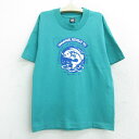 【中古】古着 半袖 ビンテージ ヴィンテージTシャツ キッズ ボーイズ 子供服 90年代 90s 魚 釣り クルーネック 丸首 USA製 アメリカ製 青緑 | 春夏 春物 春服 秋冬 秋物 秋服 女の子 子ども服 こども服 カジュアル ファッション おしゃれ かわいい