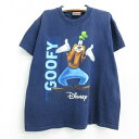 【中古】古着 半袖 ビンテージ ヴィンテージTシャツ キッズ ボーイズ 子供服 00年代 00s ディズニー DISNEY グーフィー コットン クルーネック 丸首 紺 ネイビー | 春夏 春物 春服 秋冬 秋物 秋服 女の子 子ども服 こども服 カジュアル ファッション おしゃれ かわいい