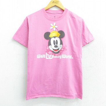 【中古】古着 ヘインズ Hanes 半袖Tシャツ レディース ディズニー DISNEY ミニー 両面プリント コットン クルーネック 丸首 ピンク 中古 | 春夏 春物 春服 秋冬 秋物 秋服 カットソー レディースファッション ロンT ロング丈 おしゃれ かわいい ロンティー ロングT ロ 0OF