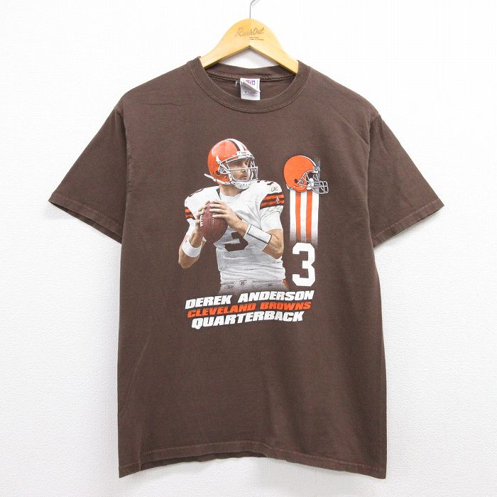 【中古】古着 半袖 ビンテージ ヴィンテージTシャツ メンズ 00年代 00s NFL クリーブランドブラウンズ デレックアンダーソン 3 コットン クルーネック 丸首 茶 ブラウン アメフト スーパーボウル Mサイズ 中古 401202