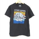 【中古】古着 半袖Tシャツ メンズ スターウォーズ STAR WARS ミレニアムファルコン コットン クルーネック 丸首 黒 ブラック Mサイズ 中古 中古メンズ半袖プリントキャラクター 0OF