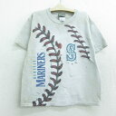 【中古】古着 リキッドブルー 半袖Tシャツ キッズ ボーイズ 子供服 MLB シアトルマリナーズ コットン クルーネック 丸首 グレー系他 タイダイ メジャーリーグ ベースボール 野球 | 春夏 春物 春服 秋冬 秋物 秋服 女の子 子ども服 こども服 カジュアル ファッション お 7OF