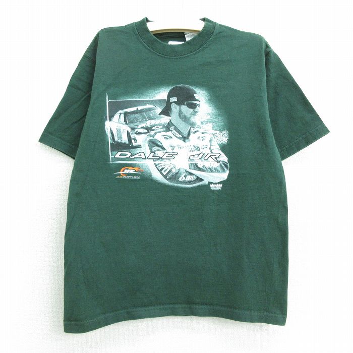 【中古】古着 半袖Tシャツ キッズ ボーイズ 子供服 デイルアーンハートジュニア NAASCAR レーシングカー シボレー クルーネック 丸首 濃緑 グリーン | 春夏 春物 春服 秋冬 秋物 秋服 女の子 子ども服 こども服 カジュアル ファッション おしゃれ かわいい