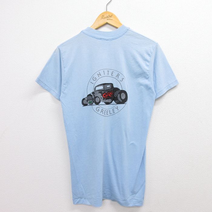 【中古】古着 ヘインズ Hanes 半袖 ビンテージ ヴィンテージTシャツ メンズ 90年代 90s IGNITERS GREELEY イギリス車 ホットロッド HOT ROD クルーネック 丸首 USA製 アメリカ製 水色 【spe】 Mサイズ 中古 | 春夏 夏物 夏服 メンズファッション カットソー ティーシャ 5OF