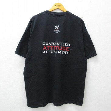 【中古】古着 ワールドプロレスリング 半袖 ビンテージ ヴィンテージTシャツ メンズ 00年代 00s BATISTA UNLEASHED デイヴバウティスタ 大きいサイズ 2L LL ビッグシルエット ゆったり ビッグサイズ オーバーサイズ コットン クルーネック 丸首 黒 ブラック 【spe】 XL