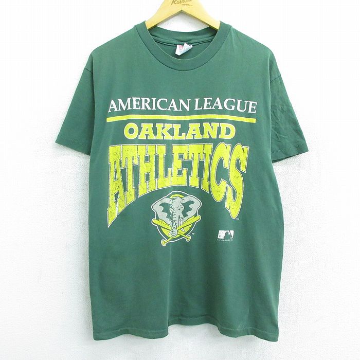 【中古】古着 ヘインズ Hanes 半袖 ビンテージ ヴィンテージTシャツ メンズ 90年代 90s MLB オークランドアスレチックス コットン クルーネック 丸首 USA製 アメリカ製 緑 グリーン メジャーリーグ ベースボール 野球 Lサイズ 中古 | 春夏 夏物 夏服 ヴィンテージTシャ