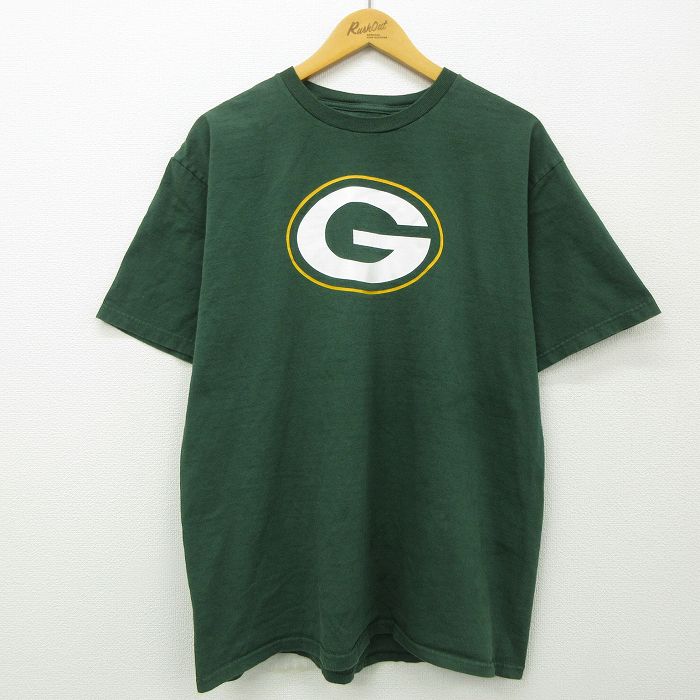 【中古】古着 半袖Tシャツ メンズ NFL グリーンベイパッカーズ コットン クルーネック 丸首 緑 グリーン XLサイズ 中古 中古メンズ半袖プリントキャラクター