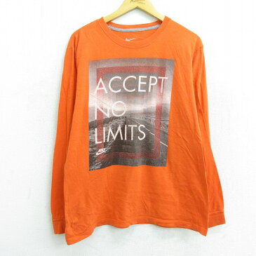 【中古】古着 ナイキ NIKE 長袖Tシャツ メンズ 道 ACCEPT コットン クルーネック 丸首 オレンジ XLサイズ 中古 | 春夏 春物 春服 秋冬 秋物 秋服 メンズファッション ロンT カットソー ロンティー ロングT ロングTシャツ ロングティーシャツ ロング丈 長袖ティーシャツ 0OF