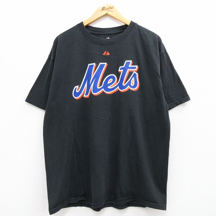 【中古】古着 マジェスティック 半袖 ビンテージ ヴィンテージTシャツ メンズ 00年代 00s MLB ニューヨークメッツ カルロスベルトラン 大きいサイズ 2L LL ビッグシルエット ゆったり ビッグサイズ オーバーサイズ コットン クルーネック 丸首 黒 ブラック メジャーリ 0OF