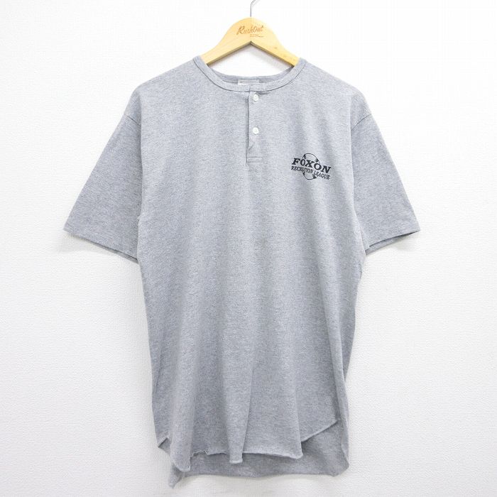 【中古】古着 半袖 ビンテージ ヴィンテージTシャツ メンズ 90年代 90s FOXON ベースボール 10 ヘンリーネック USA製 アメリカ製 グレー 霜降り Lサイズ 中古 | 春夏 夏物 夏服 ヴィンテージTシャツ メンズファッション カットソー ティーシャツ ティシャツ メンズTシ 0OF