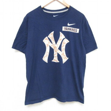 【中古】古着 ナイキ NIKE 半袖 ブランドTシャツ メンズ MLB ニューヨークヤンキース コットン クルーネック 丸首 紺 ネイビー メジャーリーグ ベースボール 野球 Lサイズ 中古 | 春夏 夏物 夏服 メンズファッション カットソー ティーシャツ ティシャツ メンズTシャツ 0OF