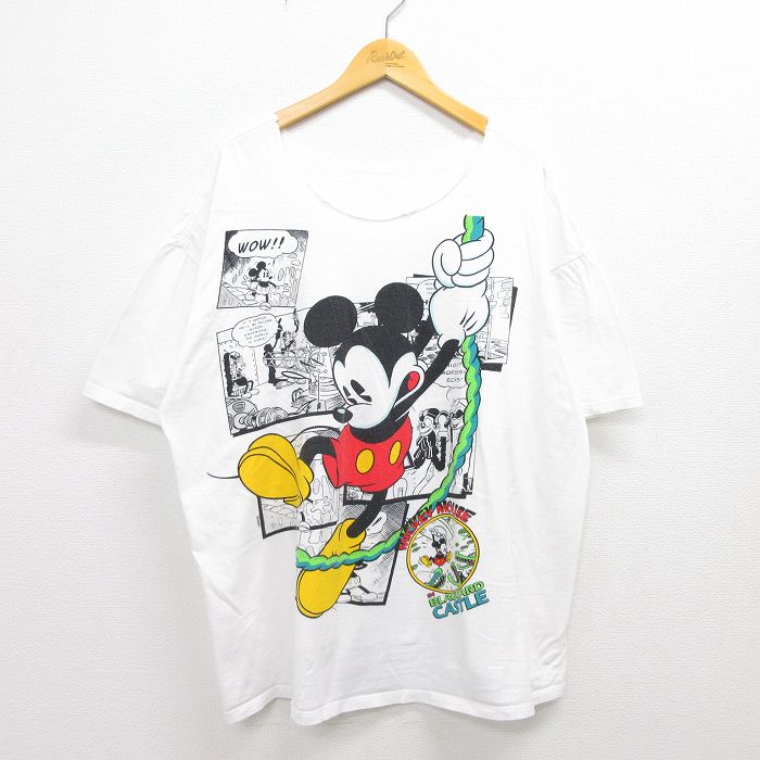 【中古】古着 半袖Tシャツ メンズ ディズニー DISNEY ミッキー MICKEY MOUSE 大きいサイズ 2L LL ビッグシルエット ゆったり ビッグサイズ オーバーサイズ 白 ホワイト XLサイズ 中古 中古メンズ半袖プリントキャラクター