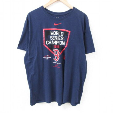 【中古】古着 ナイキ NIKE 半袖 ブランドTシャツ メンズ MLB ボストンレッドソックス ワールドシリーズ コットン クルーネック 丸首 濃紺 ネイビー メジャーリーグ ベースボール 野球 XLサイズ 中古 | 春夏 夏物 夏服 メンズファッション カットソー ティーシャツ ティ 0OF