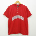 【中古】古着 半袖 ビンテージ ヴィンテージTシャツ メンズ 90年代 90s BARRINGTON コットン ヘンリーネック USA製 アメリカ製 赤 レッド Lサイズ 中古 | 春夏 夏物 夏服 ヴィンテージTシャツ メンズファッション カットソー ティーシャツ ティシャツ メンズTシャツ 半 0OF