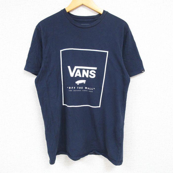 【中古】古着 バンズ VANS 半袖 ブランドTシャツ メンズ ビッグロゴ コットン クルーネック 丸首 紺 ネイビー Mサイズ 中古 | 春夏 夏物 夏服 メンズファッション カットソー ティーシャツ ティシャツ メンズTシャツ 半袖Tシャツ 半袖ティーシャツ カジュアルTシャツ 0OF