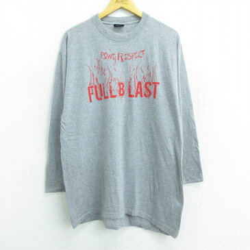 【中古】古着 長袖 ビンテージ ヴィンテージTシャツ メンズ 00年代 00s FULLBLAST 炎 コットン クルーネック 丸首 グレー 霜降り XLサイズ 中古 | 春夏 春物 春服 秋冬 秋物 秋服 メンズファッション ロンT カットソー ロンティー ロングT ロングTシャツ ロングティー 0OF