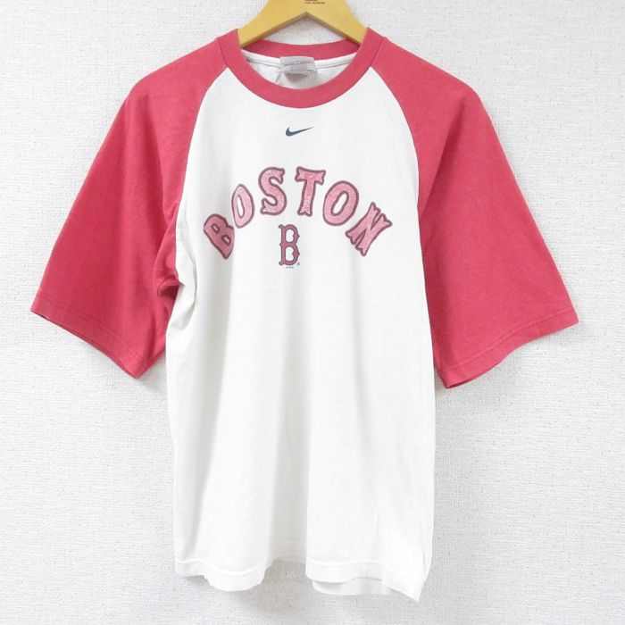 【中古】古着 ナイキ NIKE 半袖 ビンテージ ヴィンテージTシャツ メンズ 00年代 00s MLB ボストンレッドソックス ラグラン クルーネック 丸首 白他 ホワイト メジャーリーグ ベースボール 野球 Mサイズ 中古 | 春夏 夏物 夏服 ヴィンテージTシャツ メンズファッション 0OF