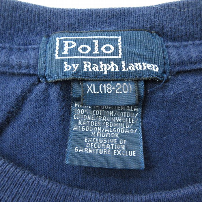 【中古】古着 ラルフローレン Ralph Lauren 半袖 ビンテージ ヴィンテージ ブランドTシャツ キッズ ボーイズ 子供服 90年代 90s ワンポイントロゴ コットン クルーネック 丸首 紺 ネイビー | 春夏 春物 春服 秋冬 秋物 秋服 女の子 子ども服 こども服 カジュアル ファ 0OF