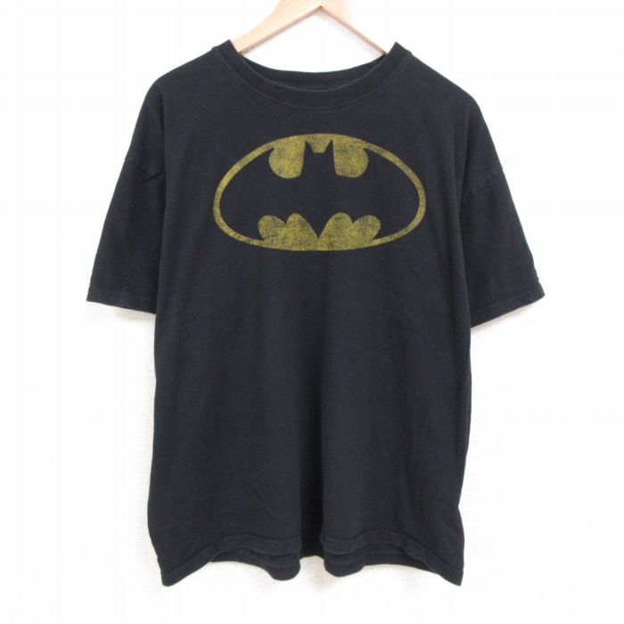 【中古】古着 半袖Tシャツ メンズ DCコミックス バットマン BATMAN バットシグナル 大きいサイズ 2L LL ビッグシルエット ゆったり ビッグサイズ オーバーサイズ コットン クルーネック 丸首 黒 ブラック XLサイズ 中古 中古メンズ半袖プリントキャラクター 0OF