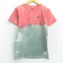 【中古】古着 チャンピオン Champion 半袖 ビンテージ ヴィンテージTシャツ メンズ 80年代 80s ワンポイントロゴ コットン クルーネック 丸首 USA製 アメリカ製 ピンク他 タイダイ Sサイズ 小さいサイズ 中古 | 春夏 夏物 夏服 ヴィンテージTシャツ メンズファッション 0OF