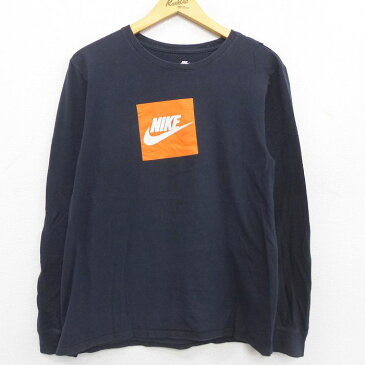 【中古】古着 ナイキ NIKE 長袖Tシャツ メンズ ビッグロゴ クルーネック 丸首 黒 ブラック Lサイズ 中古 | 春夏 春物 春服 秋冬 秋物 秋服 メンズファッション ロンT カットソー ロンティー ロングT ロングTシャツ ロングティーシャツ ロング丈 長袖ティーシャツ ティ 0OF