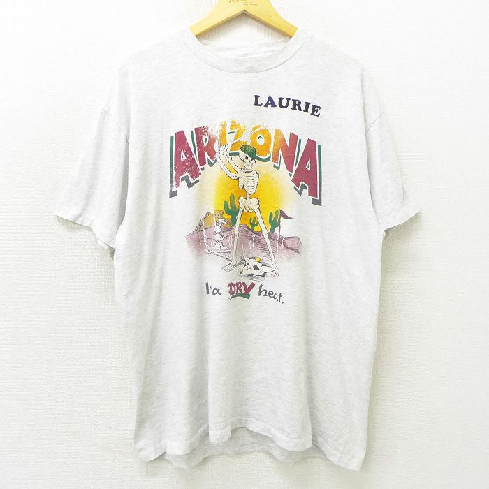 【中古】古着 半袖 ビンテージ ヴィンテージTシャツ メンズ 90年代 90s スケルトン アリゾナ ゴルフ 大きいサイズ 2L LL ビッグシルエット ゆったり ビッグサイズ オーバーサイズ クルーネック 丸首 薄グレー 霜降り 【spe】 XLサイズ 中古 | 春夏 夏物 夏服 ヴィンテ 7OF