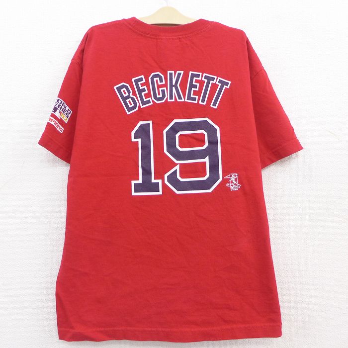 【中古】古着 半袖 ビンテージ ヴィンテージTシャツ キッズ ボーイズ 子供服 00年代 00s MLB ボストンレッドソックス ジョシュベケット ワールドシリーズ コットン クルーネック 丸首 赤 レッド メジャーリーグ ベースボール 野球 | 春夏 春物 春服 秋冬 秋物 秋服 女 0OF